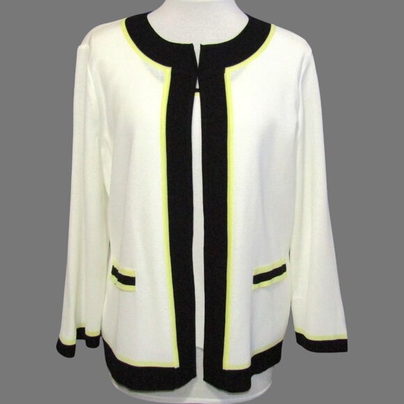 Ming Wang Classic Cardigan Jacket Tank Top Twin Set White Black Yellow Size M - Picture 1 of 15